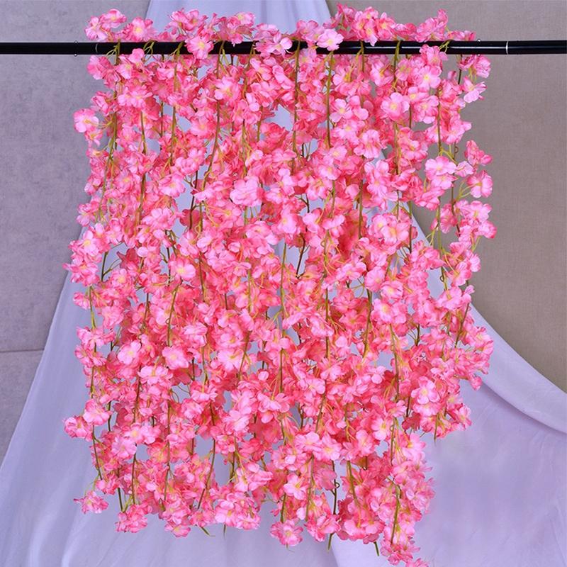1.8M 135 Head Artificial Cherry Blossom Rattan Hanging Vine Cherry Blossom Flowers Garland for Home Garden Wedding Party Decor