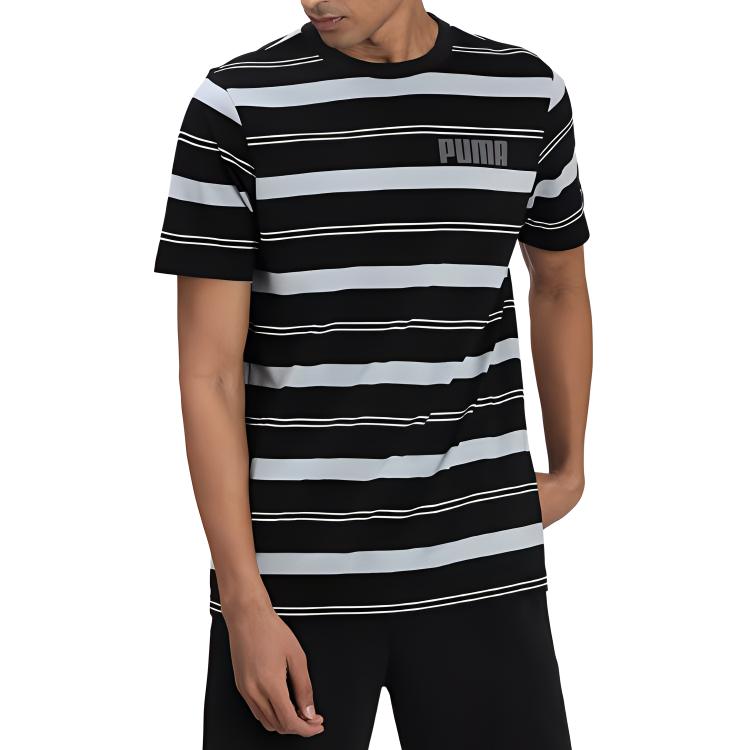Puma Modern Striped Sports Crew Neck T-Shirt Men Tops Black 845576-01
