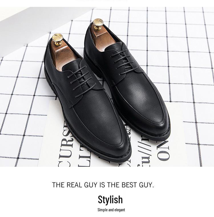 Men's British Style Pointed Toe Lace-up Black Leather Shoes - Korean Casual Spring/Autumn Trend