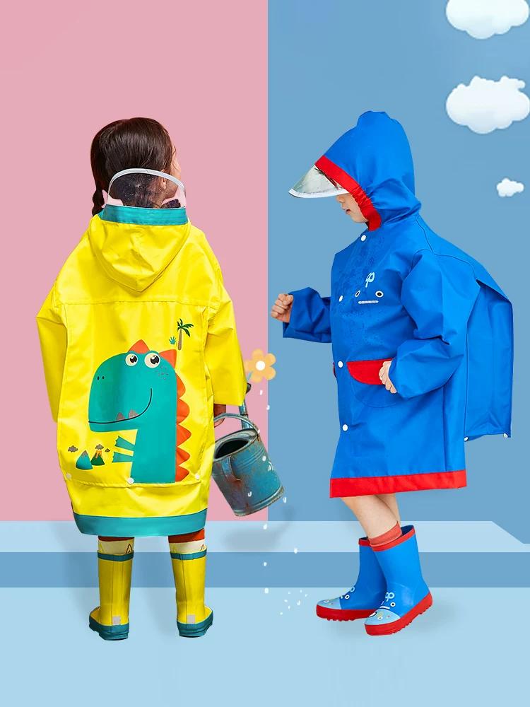 Lemon Baby Children Raincoat Primary School Students Special School with Schoolbag Seat Boys Girls Middle and Big Children Children Poncho