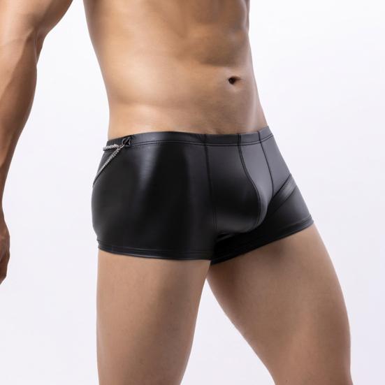 Yousheng Men Boxer Underwear Low-rise U-Convex Elastic Non-Deforming Shorts Panties Imitation Leather Underwear