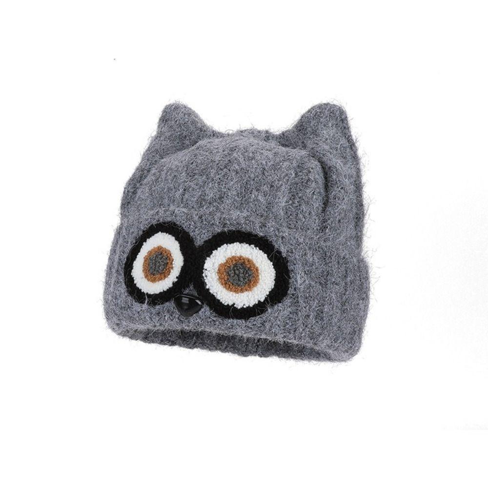 Knit Design Woolen Winter Cap Thick Material Plush Warm Hat Cute Owl Pattern Hat  Cartoon Themed
