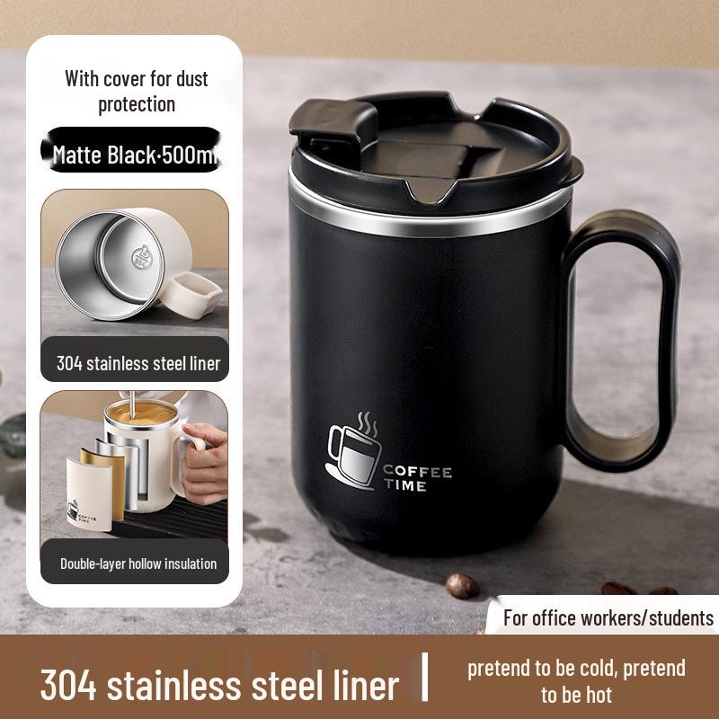 304 Stainless Steel Double-Walled Anti-Scald Mug with Lid and Drinking Spout