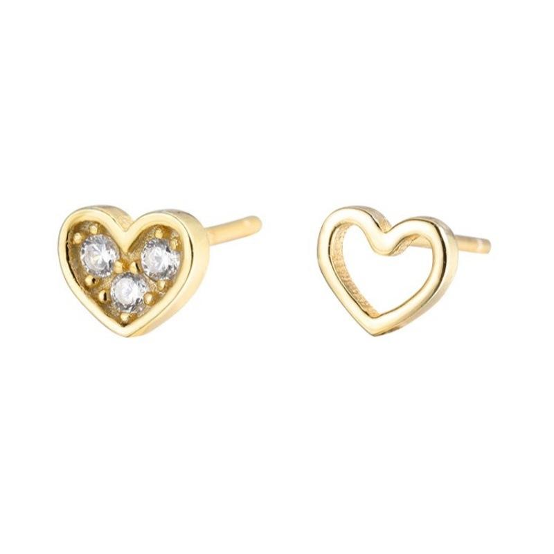 

Серьги-гвоздики в форме сердца из стерлингового серебра 925 пробы, асимметричные, для ношения во время сна, для женщин, полые серьги с бриллиантами 925