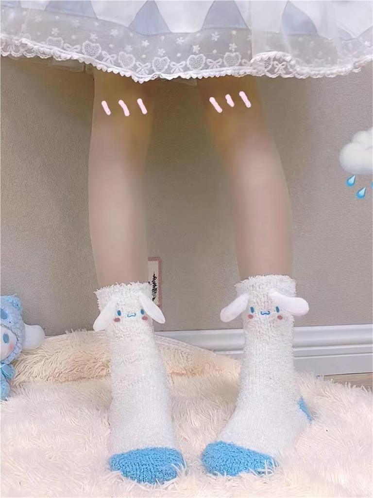 My and Pompompurin Socks Room Soft Cold Indoor Long Socks Cinnamoroll, Kuromi, Melody, 4-Pair Set, Socks, Stay-Stick Socks, Cotton, Antibacterial,