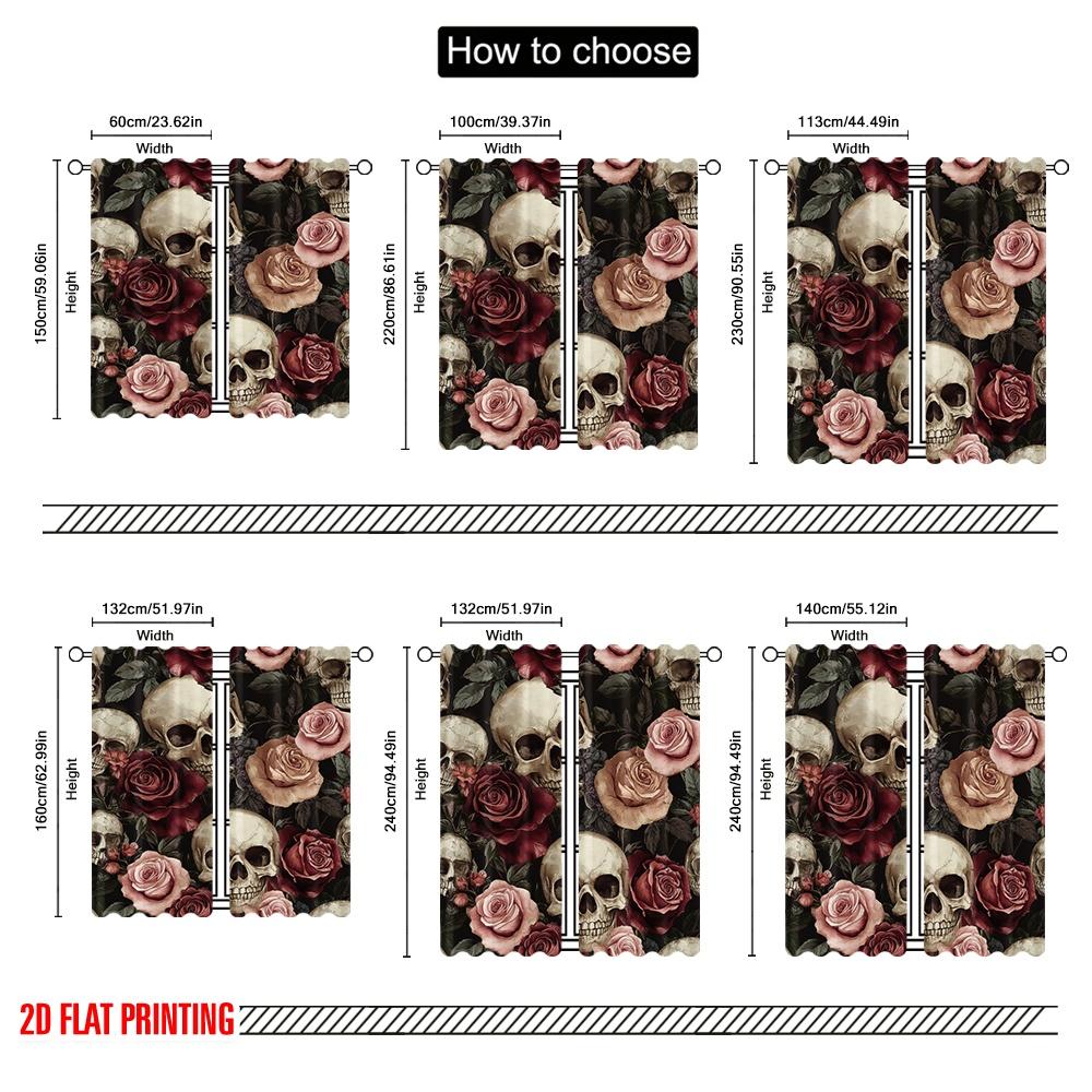 Flat Printing Curtains Gothic Skull Polyester Without Electricity Family Party Suitable Living Room Outdoor Decor Set Of 2 Made