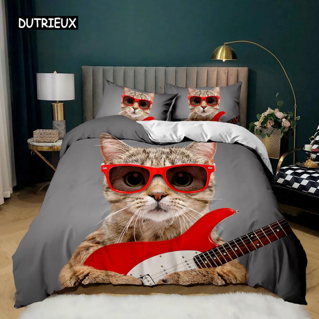 Cartoon Cat Duvet Cover Set Cute Cat Head Room Decor Bedding Set Colorful Pet Twin Double Queen King Size Polyester Qulit Cover