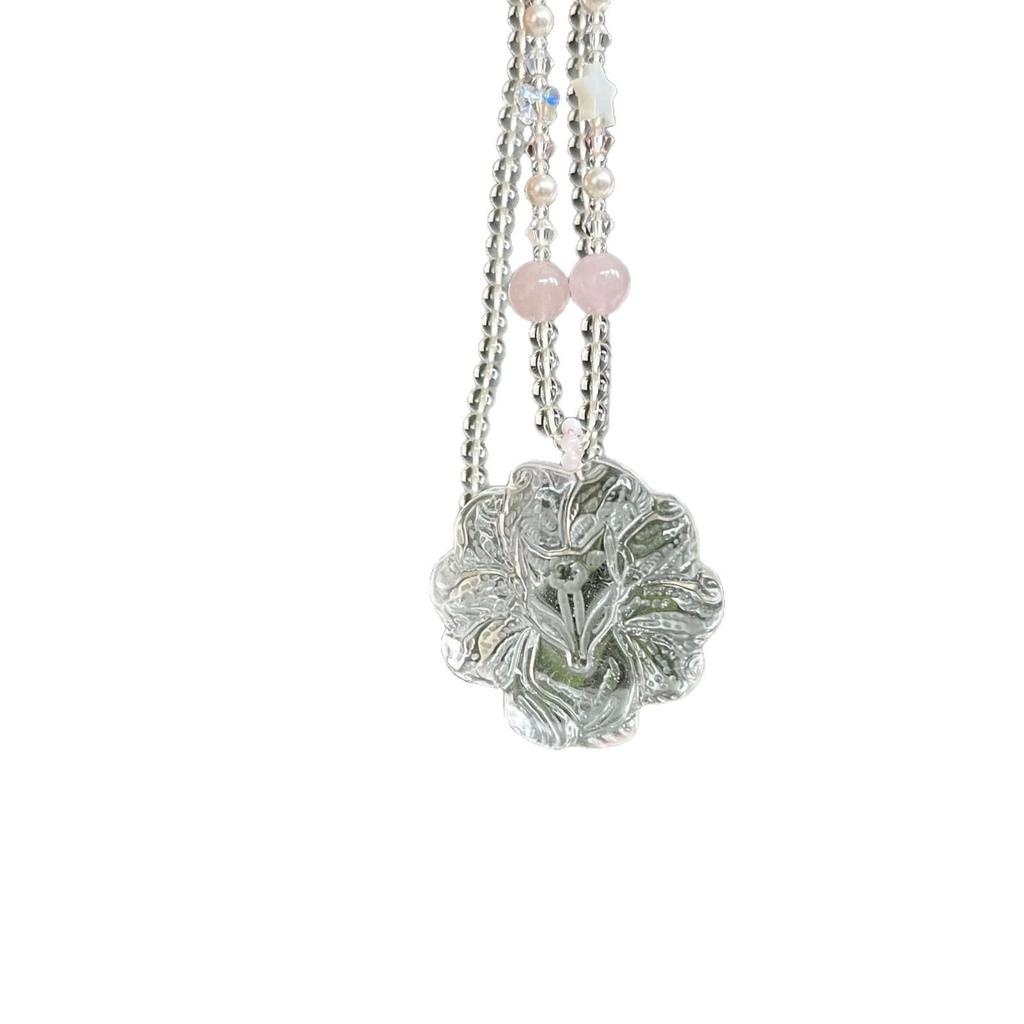 Original Nine-Tailed Fox Pendant Necklace: High-End Natural Crystal Carved Jewelry for Women, Chinese Style