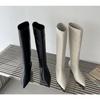 Black Pointed Toe Women High Boots Leather Fashion Sexy Heels Shoes Trend New Snow Boots Low Heels Elegant Goth Mujer Botas