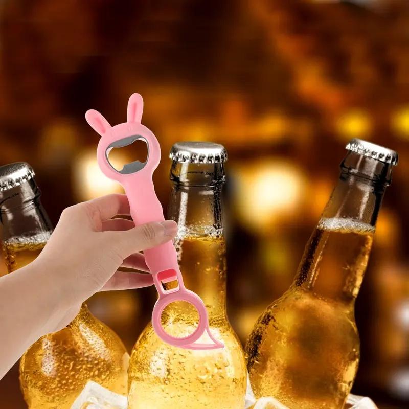 Cute Cartoon Multi Functional Can Opener Kitchen Tool for Beer Whiskey Bottle Caps Jar Lid Opener Stainless Steel PP Ergonomic