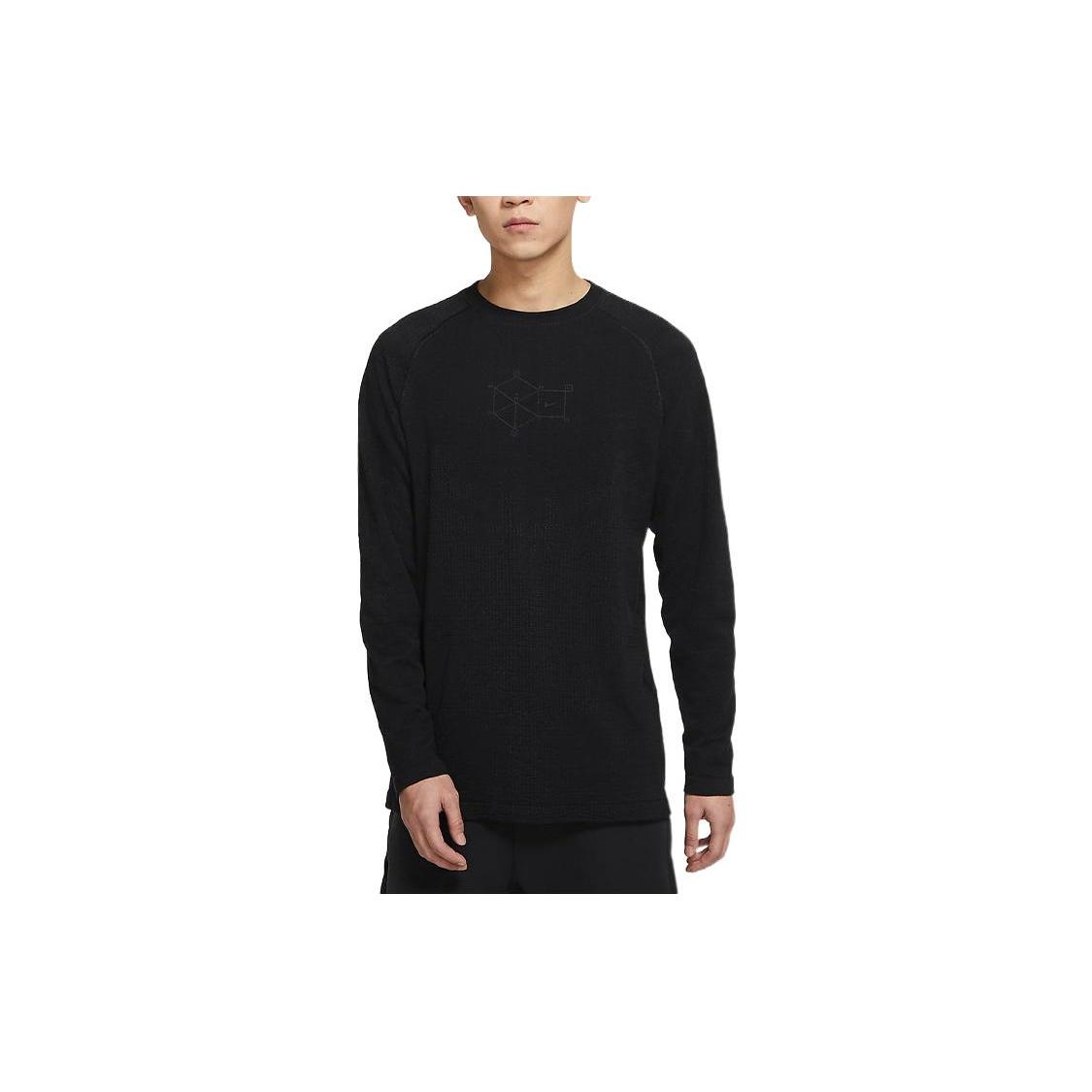Men s Nike Pattern Solid Color Round Neck Long Sleeves Black T-Shirt CZ9579-010 L