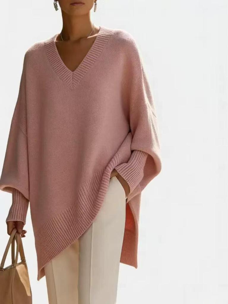 Women's Mid-Length V-Neck Long Sleeve Solid Color Knit Sweater, 2026 Collection