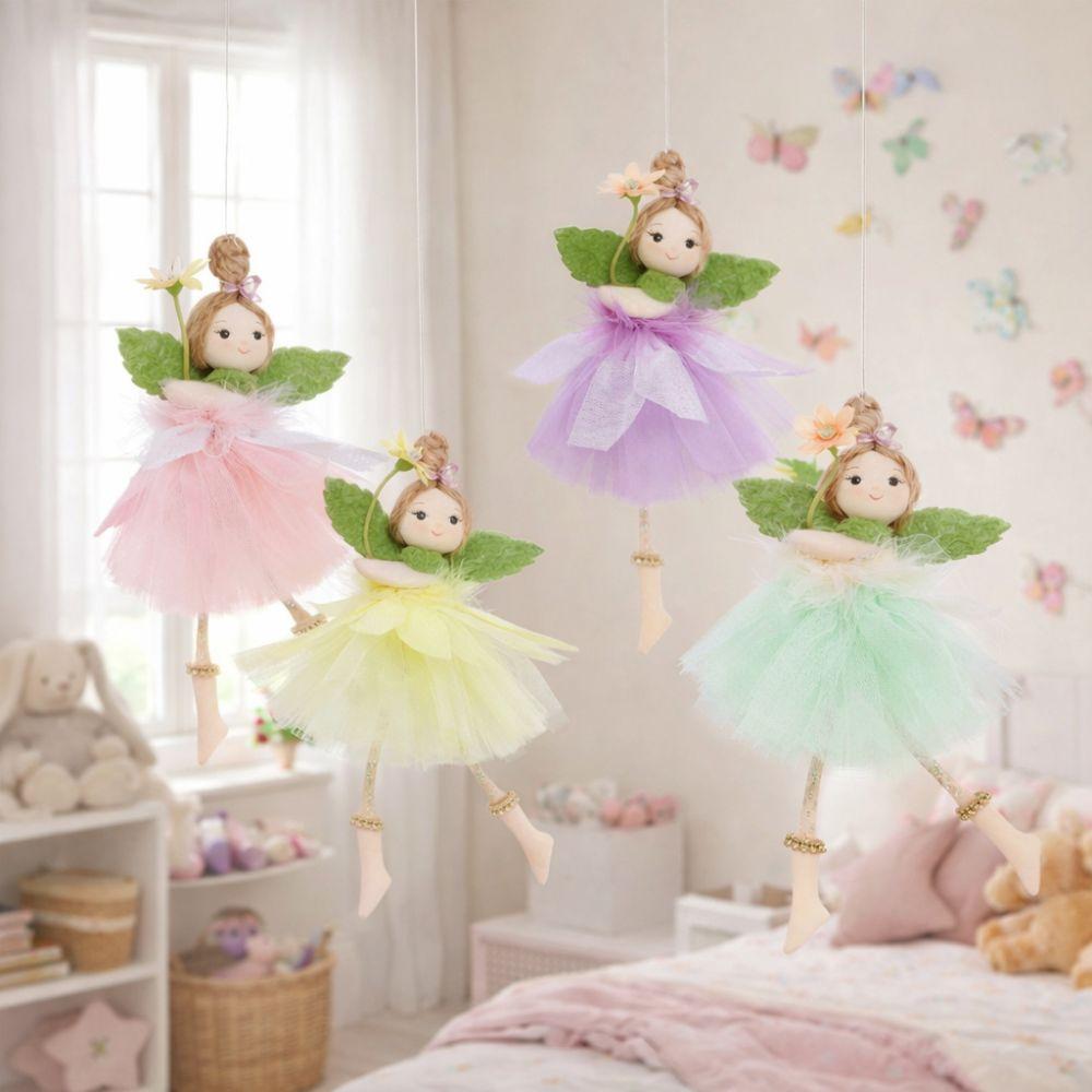 Long Legs Flower Fairy Ornaments with Flower Cute Skirt Girl Hanging Mesh Handmade Easter Fairy Pendant Wedding Decor