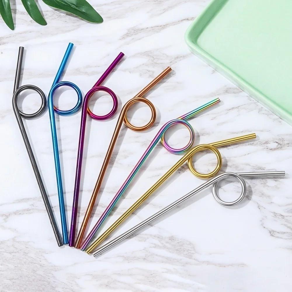 Kitchen Household Stainless Steel Straw Creative Straw Color Metal Beverage Coffee Milk Tea Straw Accessories Tools Supplies