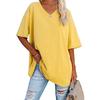 European and American Women's Summer V-Neck Loose Cotton Top – Solid Color, Short-Sleeve