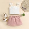 Toddler Baby Girl Outfit Bow Straps Ribbed Knit Tank Tops Belt A-line Mini Skirt Set 2pcs Summer Cute Clothes