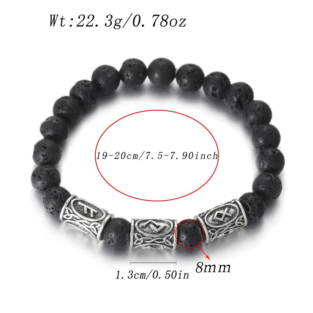 Viking Men Bracelet Norse Runes Stone 8mm Natural Jade Sodalite Turquoise Lava Beads Jewelry Bangles Homme Pulseras