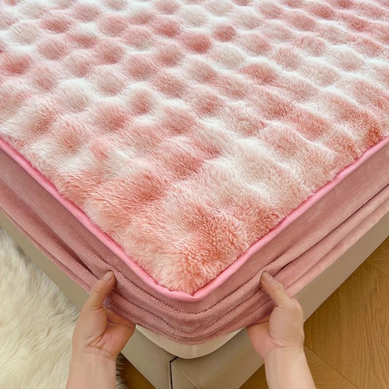 Warm Rabbit Plush Bedsheet Winter Thick Mattress Cover Milk Velvet Mattress Protective Cover Quality Velvet Bed Sheets For Home