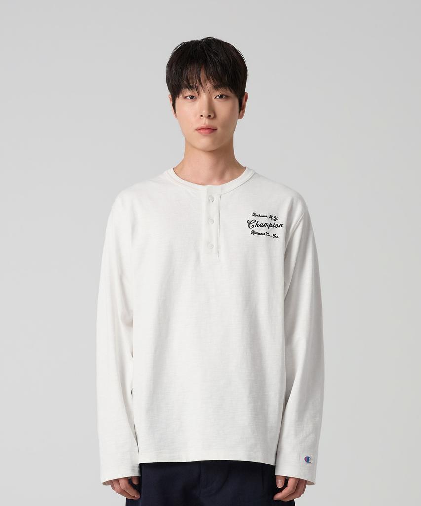 CHAMPION Heritage Loose Fit Henley Neck Long Sleeve T-Shirt White
