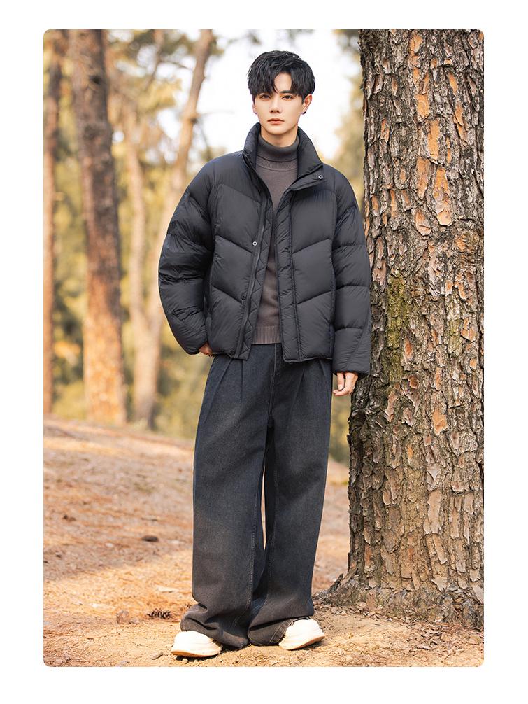 Modna Marka 2025 Męska Luźna Kurtka Puchowa z Stójką - Zimowa Odzież Wierzchnia z Luksusowym Wyglądem