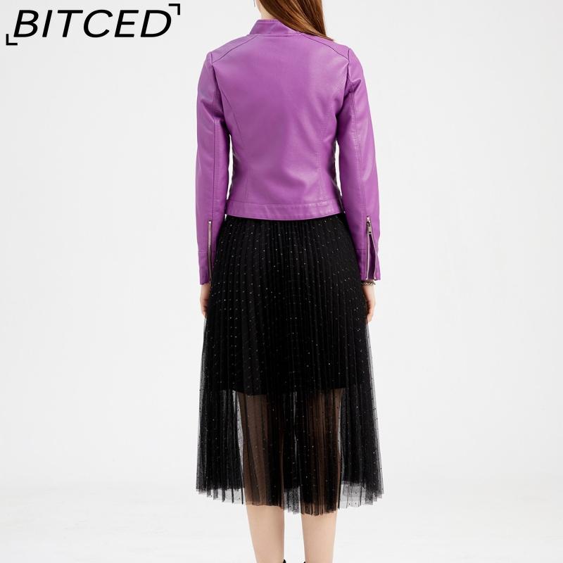 BITCED Lightweight Leather Jacket - Short-Sleeved Spring/Fall Stand-Up Collar Women's Leather Jacket