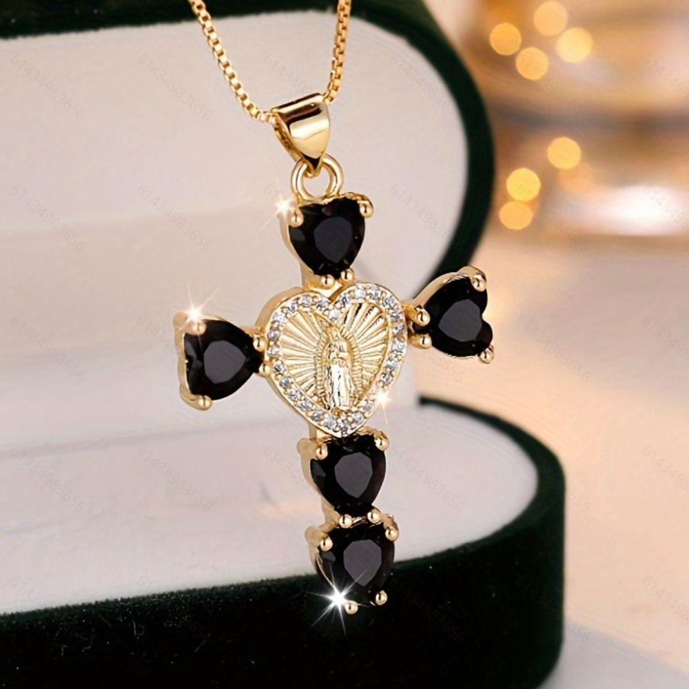 Gold & Silver Plated Religious Necklace Heart Cubic Crystal Chain Necklace for Women