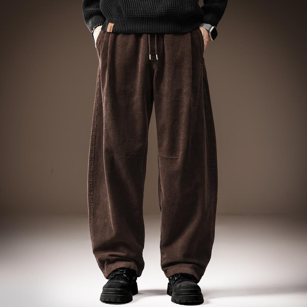American fashion lazy wind corduroy casual pants men's spring and autumn new loose straight wide-leg dad scimitar pants