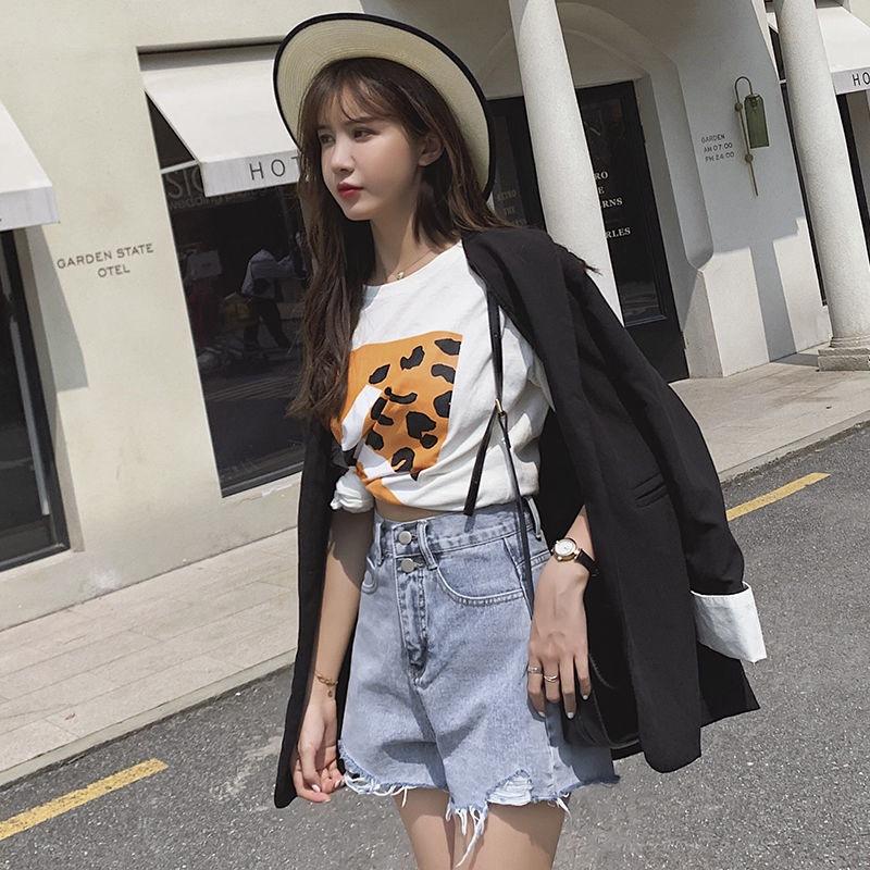 Pants Classic and Minimalist Fashion Versatile Summer High-waisted Women's Broken Holes Thin A-line Wide-leg Loose Sub Denim Shorts Individuality