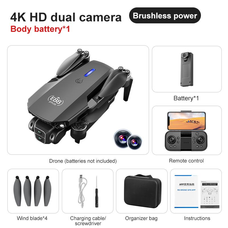 E88 Plus Drone Aerial Camera Flight Aerial Brushless Motor Optical Current Positioning Electrically Adjustable Camera Drone