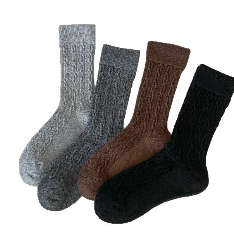 Twist Wool Socks Children'S Season Mid-Tube Socks Thickened Warm And Comfortable Plush Socks Gray Socks