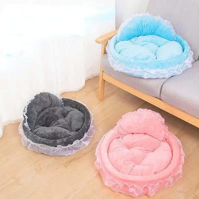Creative Dog Kennel Pet Bowknot Lace Princess Bed Oval Princess Kennel Pet Dog Bed