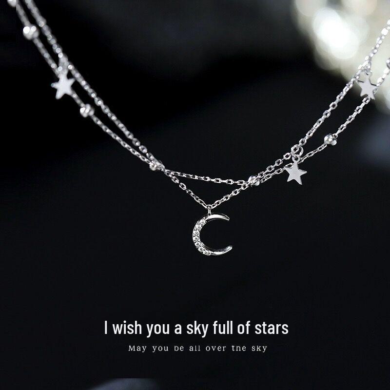 S925 Sterling Silver Star and Moon Double Layer Bracelet for Women - Summer Light Luxury Design