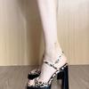 Fashionable and Elegant European and American Sexy Leopard Print Chunky Heel Super High Heels Women's Shallow Opening Sandals