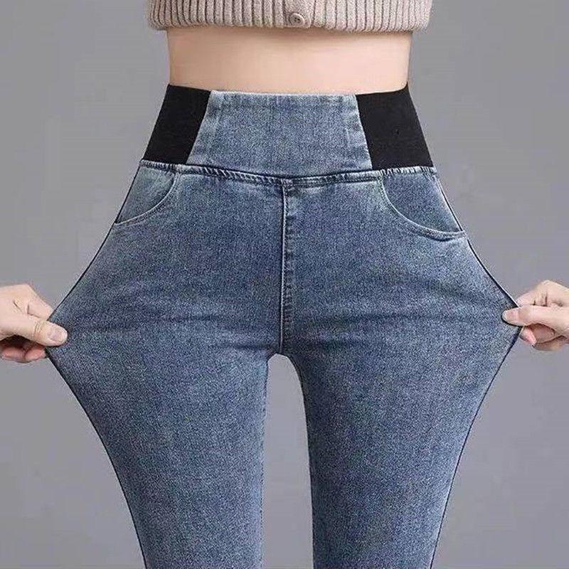 

2025 Women s High-Waisted Stretch Denim Jeans: Elastic Waist, Slimming Skinny Fit, Versatile for Spring/Autumn Outerwear. 30 for 117-127 lbs