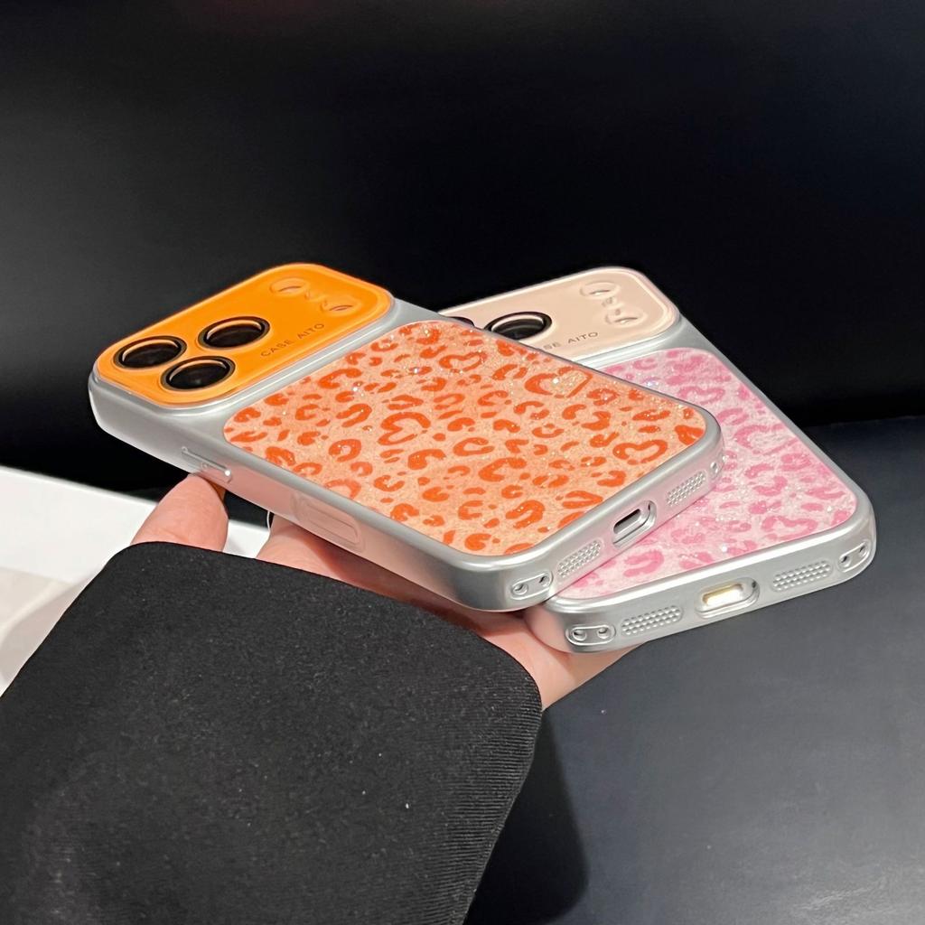 Luxury Leopard Large Window Case for iPhone 17 16 15 14 13 12 Pro Max Veneer Leather Silver Edge Hard PC Back Cover