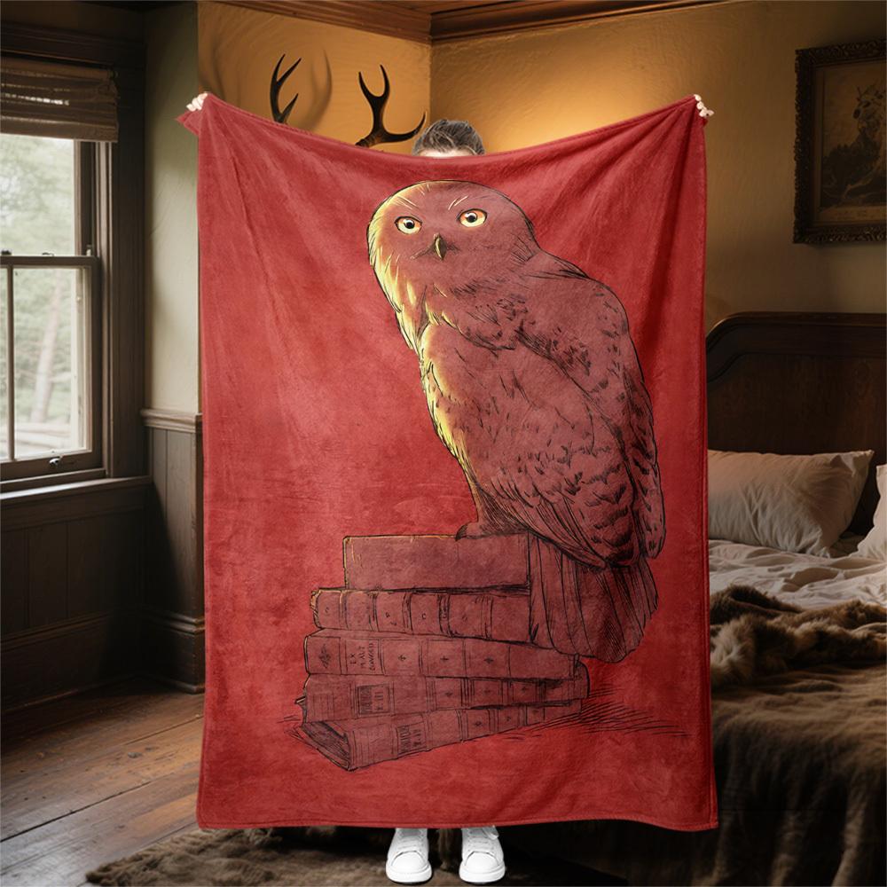1pc owl books red Outdoor Flannel Throw Blanket All Season Soft Warmth,Home Decor 1031237