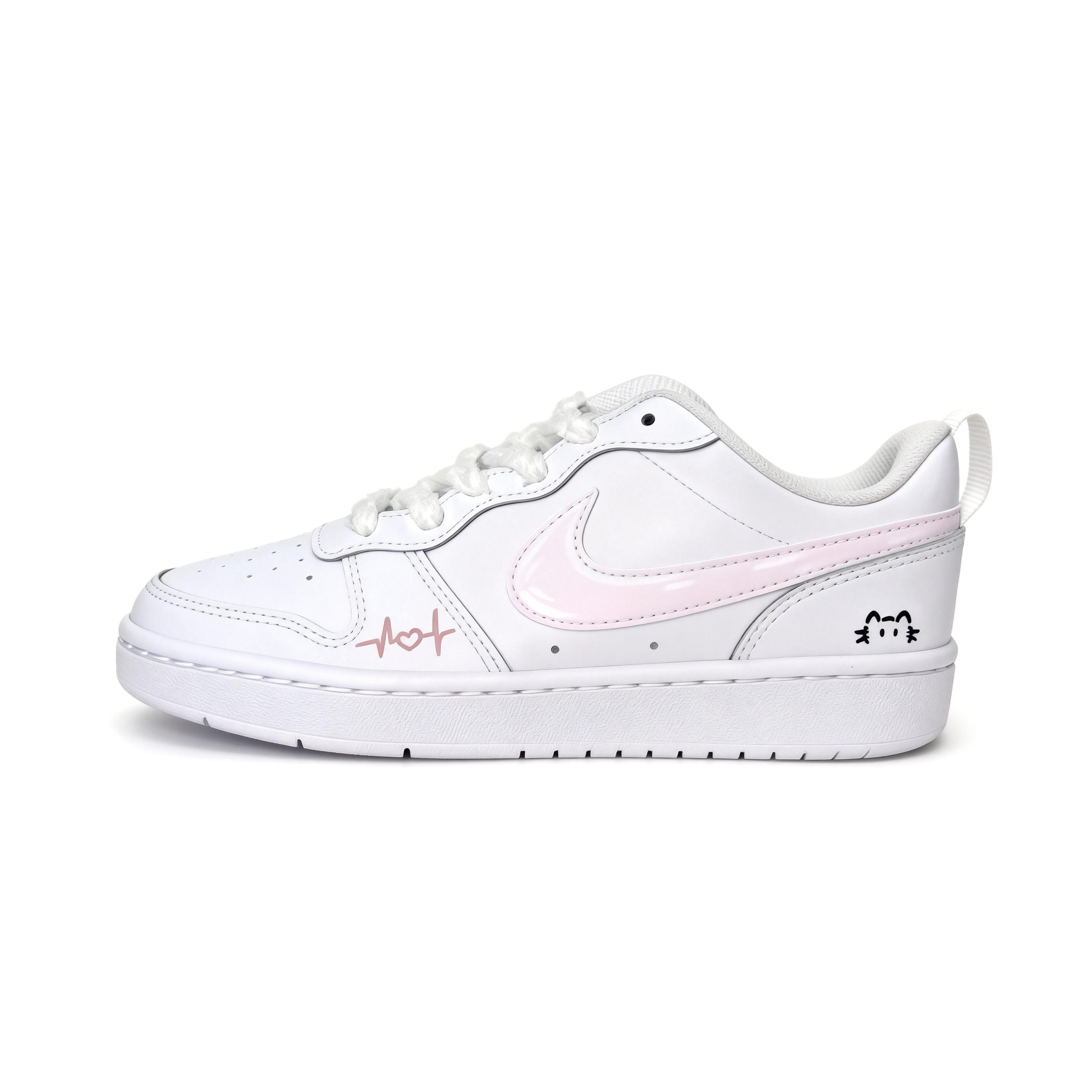 Nike Heartbeat Kitten Leder Dämpfung Abriebfest Rutschfest Niedrig geschnitten Skateboard Schuhe Unisex Rosa Weiß BQ5448-100(team1670-) 35.5