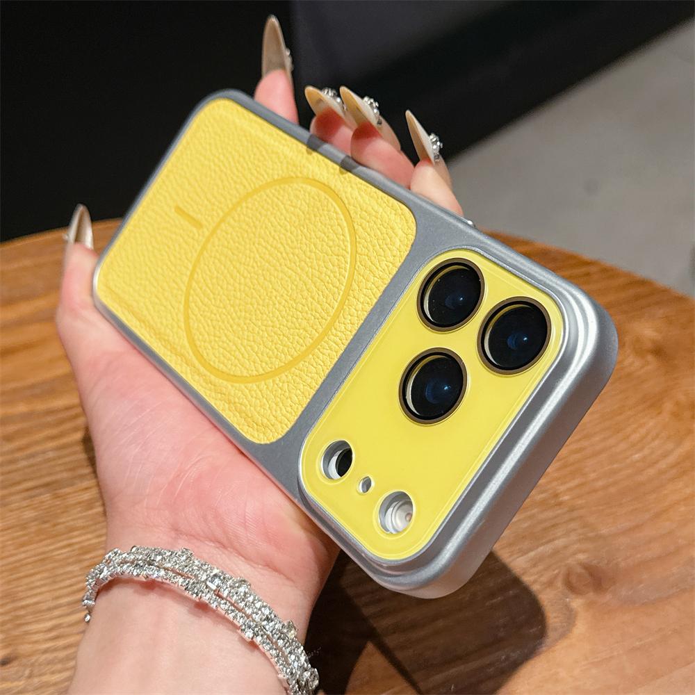 Luxus Litschi-Leder Glas Großes Fenster Für Magsafe Hülle Für iPhone 17 16 15 14 13 12 11 Pro Max Rüstung Stoßfänger Galvanik Abdeckung