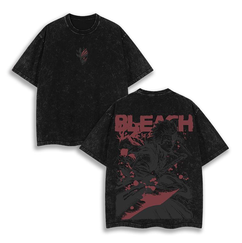2026 Hot Sale Bleach Washed T-Shirt Oversized Anime Manga Street Y2k T-shirts Men Women Heavy Cotton Short Sleeves Female Male Loose Clothing Top