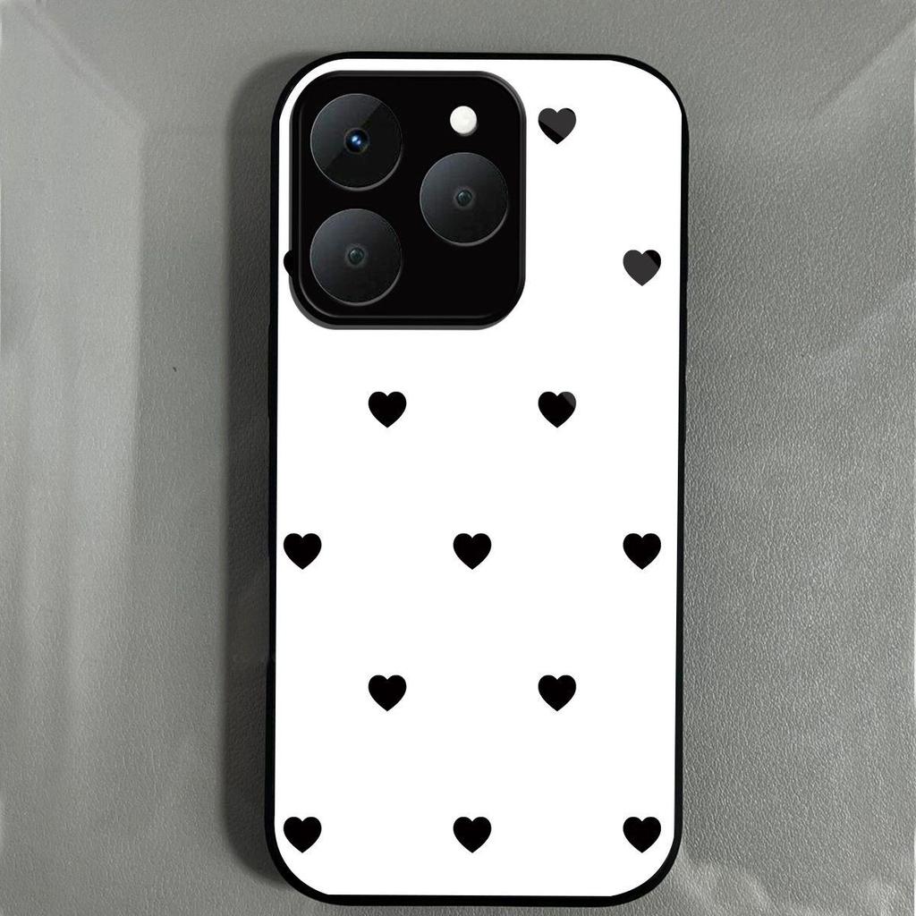 Black Heart Pattern Phone Case for Realme 15T Acrylic Back TPU Bumper Shockproof Protective Cover, Minimalist Korean Style