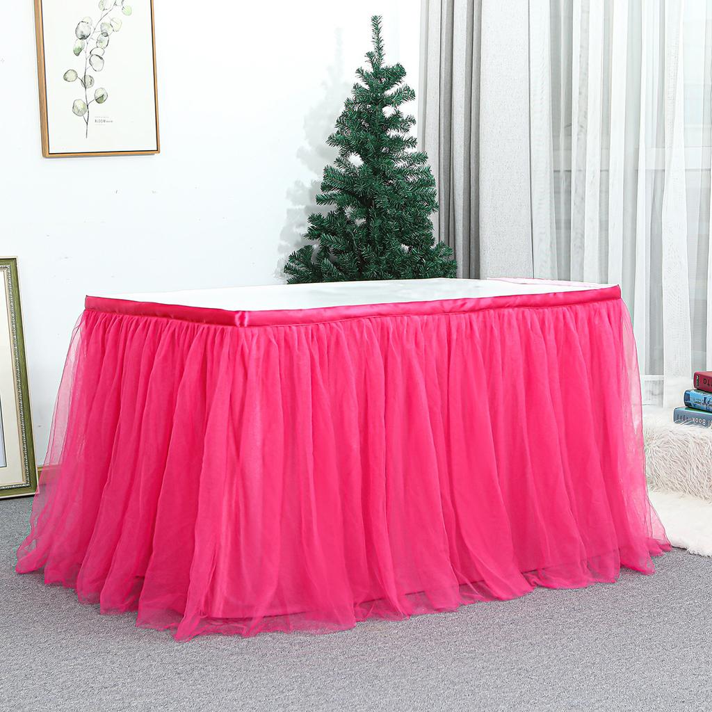 Rectangle Table Skirt Cover 3 Meters Birthday Dessert Table Party Table Skirt Cloth Elastic Mesh Pleated Wedding