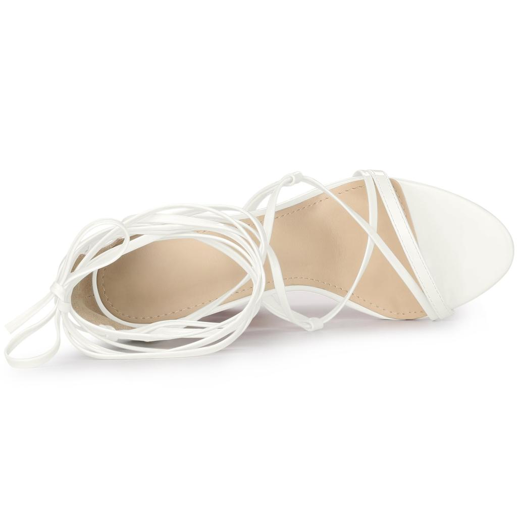 Allegra K Lace-Up Sandals with Stiletto Heels, White, Size 24.5cm