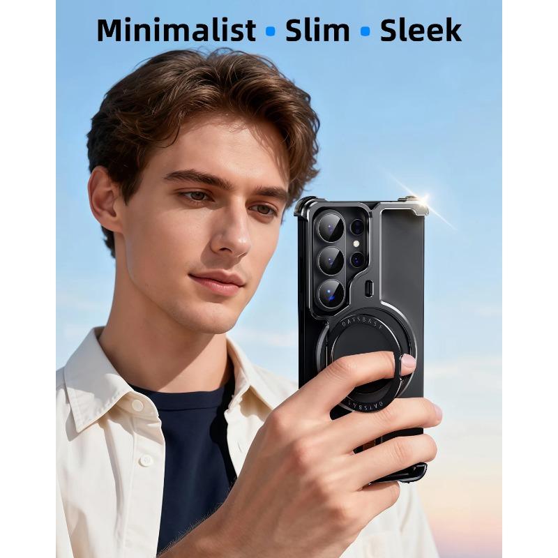 Eary pro Samsung Galaxy S26 Ultra Pouzdro Kovové S 360° Otočným Magnetickým Stojánkem Bezrámové Nárazuvzdorné Ochranné Kryt na Telefon