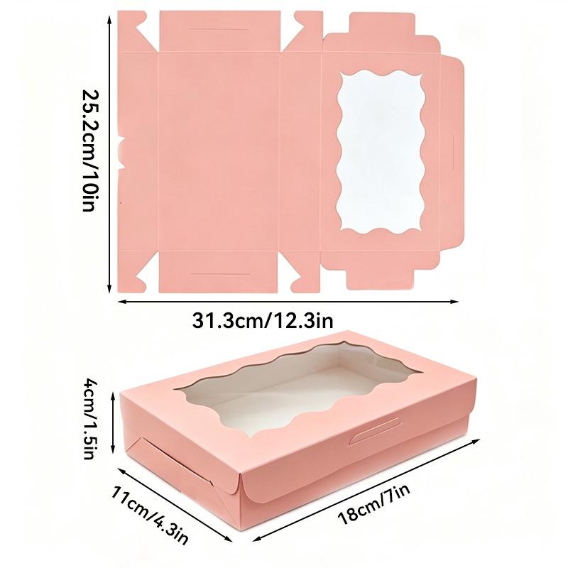 White & Pink Kraft Paper Box with Window for Cakes, Cookies, Muffins, and Egg Tarts