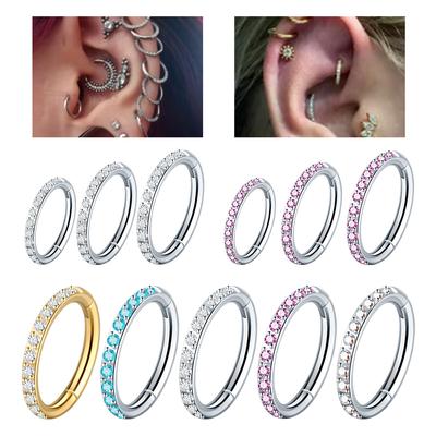 1/5PCS Steel Zircon CZ Nose Rings 6/8/10/12mm Hinged Segment Ear Cartilage Tragus Earrings Helix Hoops Clicker Piercings Jewelry