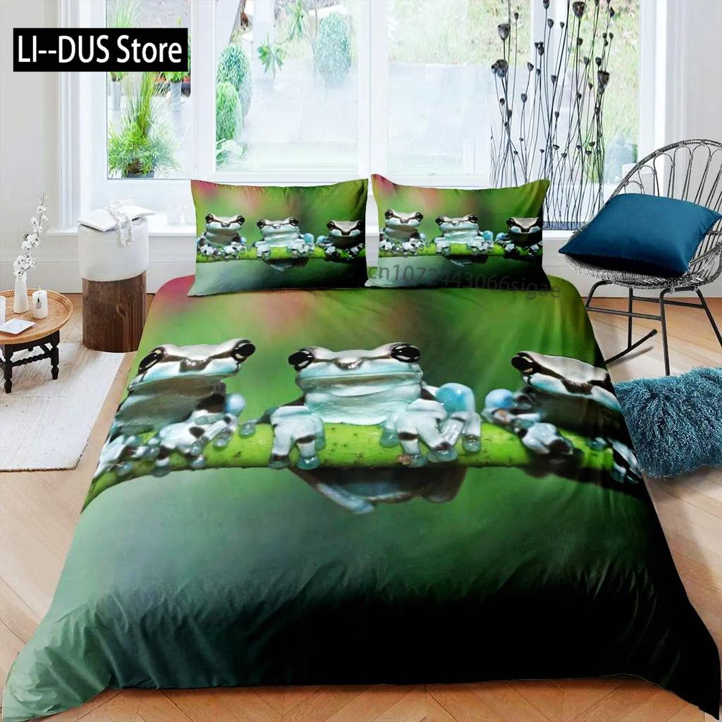 Frosch Bettbezug Set Niedlich Kawaii Cartoon Frosch Muster King Queen Größe Polyester Bettdeckenbezug Mit Kissenbezug Für Kinder Mädchen