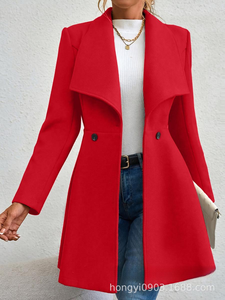 

Women s Wool Coat Autumn Winter Fashion Jacket New Lapel Button Slim Fit Overcoat for Women XXL