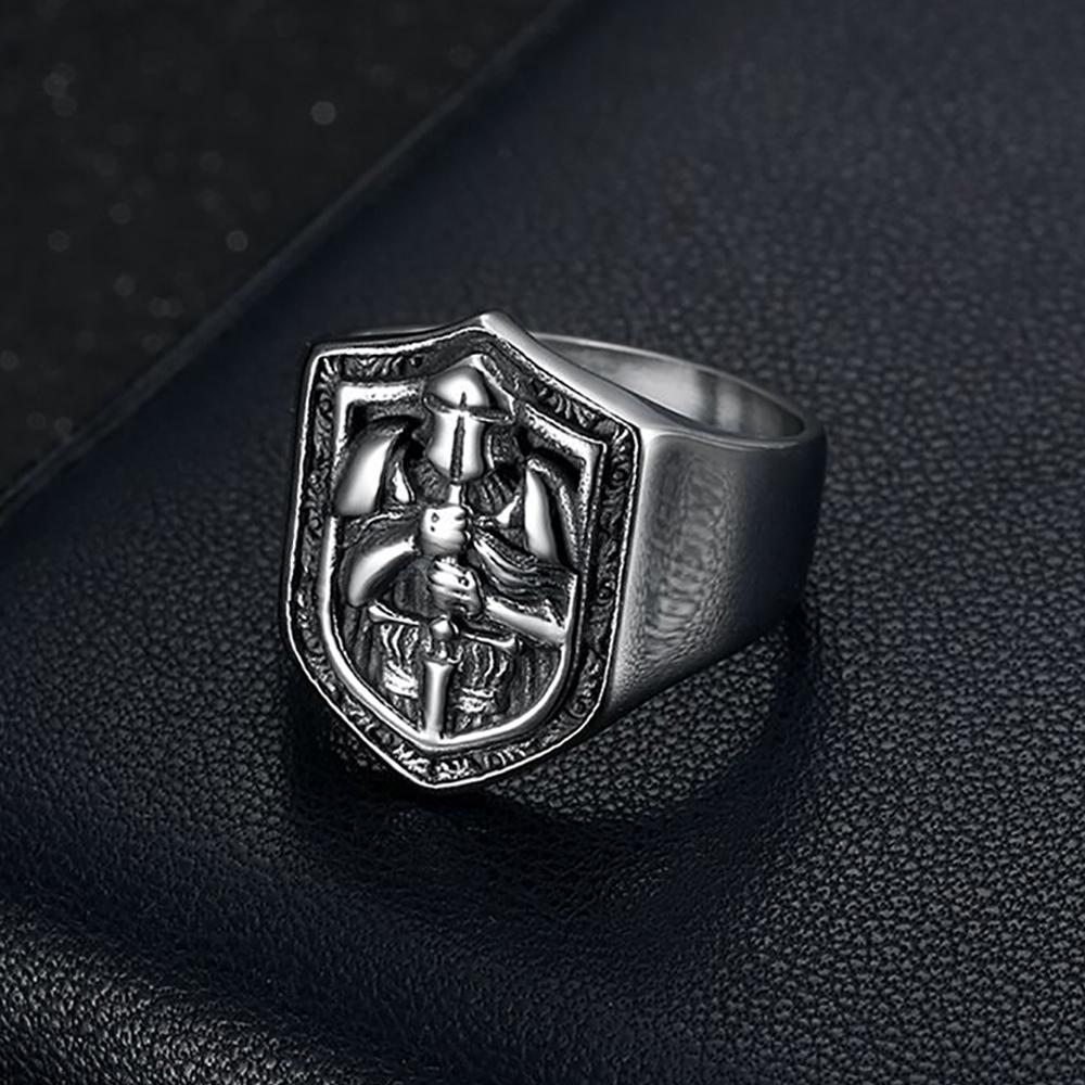Vintage Stainless Steel Knights Templar Rings for Men Women Hip Hop Shield Sword Shaped Warrior Ring Punk Amulet Jewelry Gifts