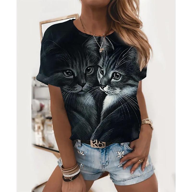 

Летний топ с круглым вырезом и принтом в виде животных 3D, модные повседневные женские футболки с короткими рукавами 6XL