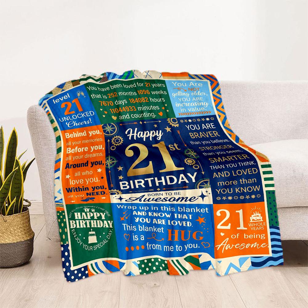 21st Birthday Celebration Blanket Soft Warm Cozy Suitable for Seaside Couch Chair for All Seasons Digital Print